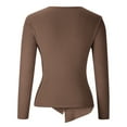 thumbnail image 5 of successthop Womens V Neck Knit Sweater Long Sleeve Tops Lightweight Pleated Trendy Pullover Outwear Solid Clothes Brown, 5 of 5