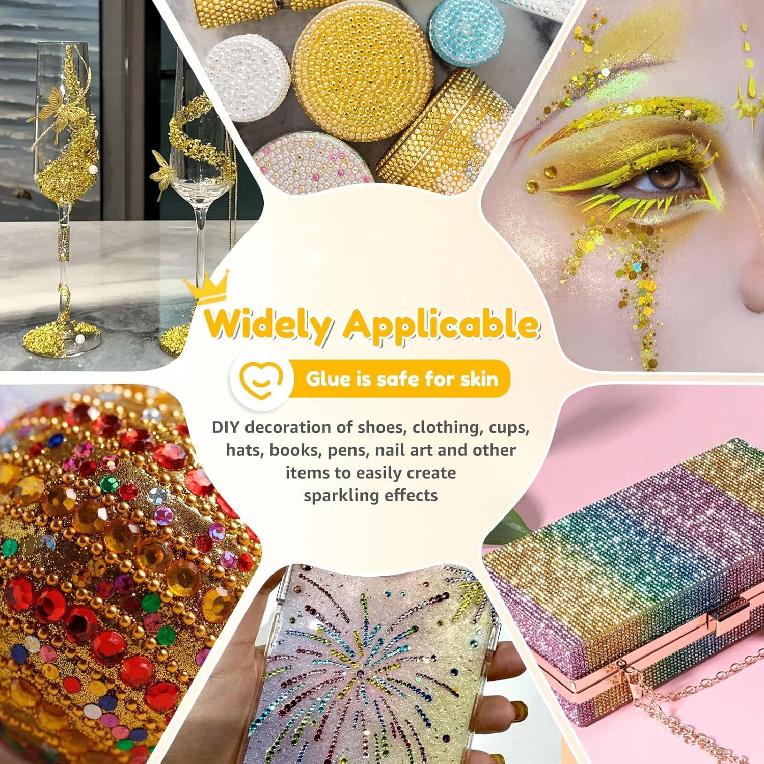24,000-Pc Resin Rhinestones Kit for Crafting, 3mm Flatback with Storage Box & Tools, for Nail Art, Jewelry, Clothing Decoration (Gold)