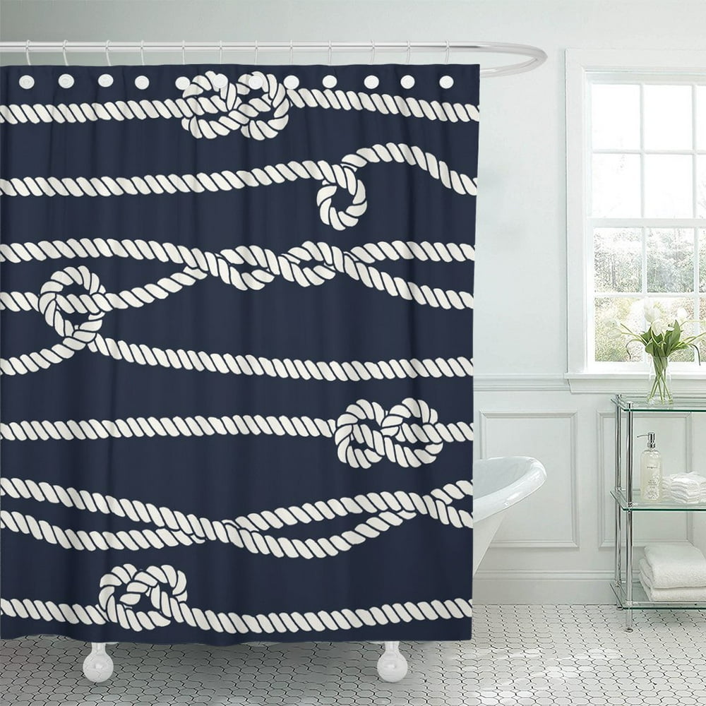 PKNMT Marine Rope Knot Endless Navy White and Nautical Polyester Shower Curtain 60x72 inches