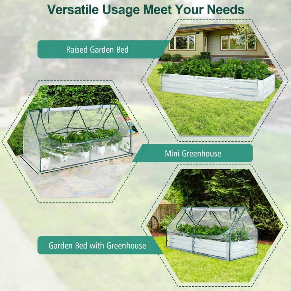Spaco 6 x 3 x 3 Feet Galvanized Raised Garden Bed with Greenhouse, Garden Bed with with PVC Cover and 2-Tier Windows for Outdoor as Backyard, Garden, Patio, Lawn, Silver