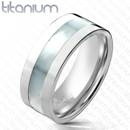 Dot Mother Of Pearl Ring - 6mm Mother of Pearl Inlayed Band Ring Solid Titanium Women' Ring (SIZE: 5)