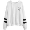 thumbnail image 1 of Women's Planet Print Varsity Striped Drawstring Pullover Sweatshirt Hoodies Tops, 1 of 6