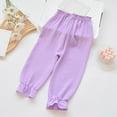 thumbnail image 2 of LIIPEE Boys Girls Lantern Pants Summer Casual Trendy Ruffled Solid Color Wide Leg Ankle-Tied Pants Baby Versatile Vacation Pants,Purple,3-4 Years, 2 of 4