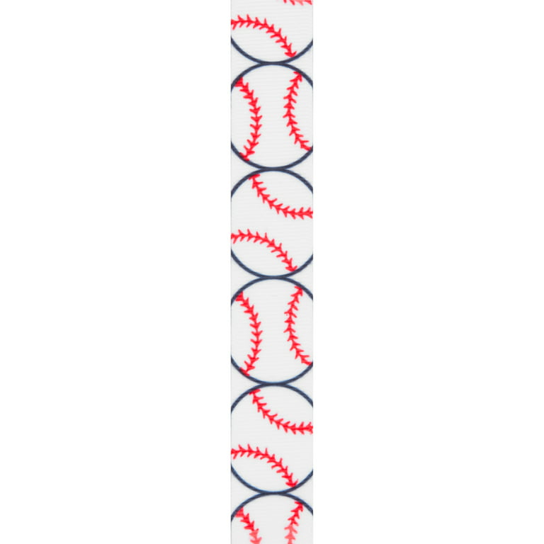Offray Ribbon, Black White Red 7/8 inch Baseball Grosgrain Ribbon, 9 feet 