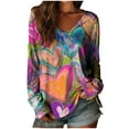 thumbnail image 2 of Uootdi Boho Tops for Women Love Heart Printed Graphic Long Sleeve Shirts Vintage Lightweight Casual Loose Graphic Blouses Gift, 2 of 3