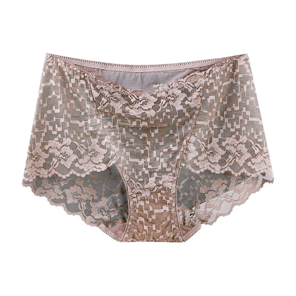 Odeerbi Solid Color Underwear for Women Solid Color High Waisted Mesh Breathable And Sexy Lace Hollow Underwear Panties Coffee