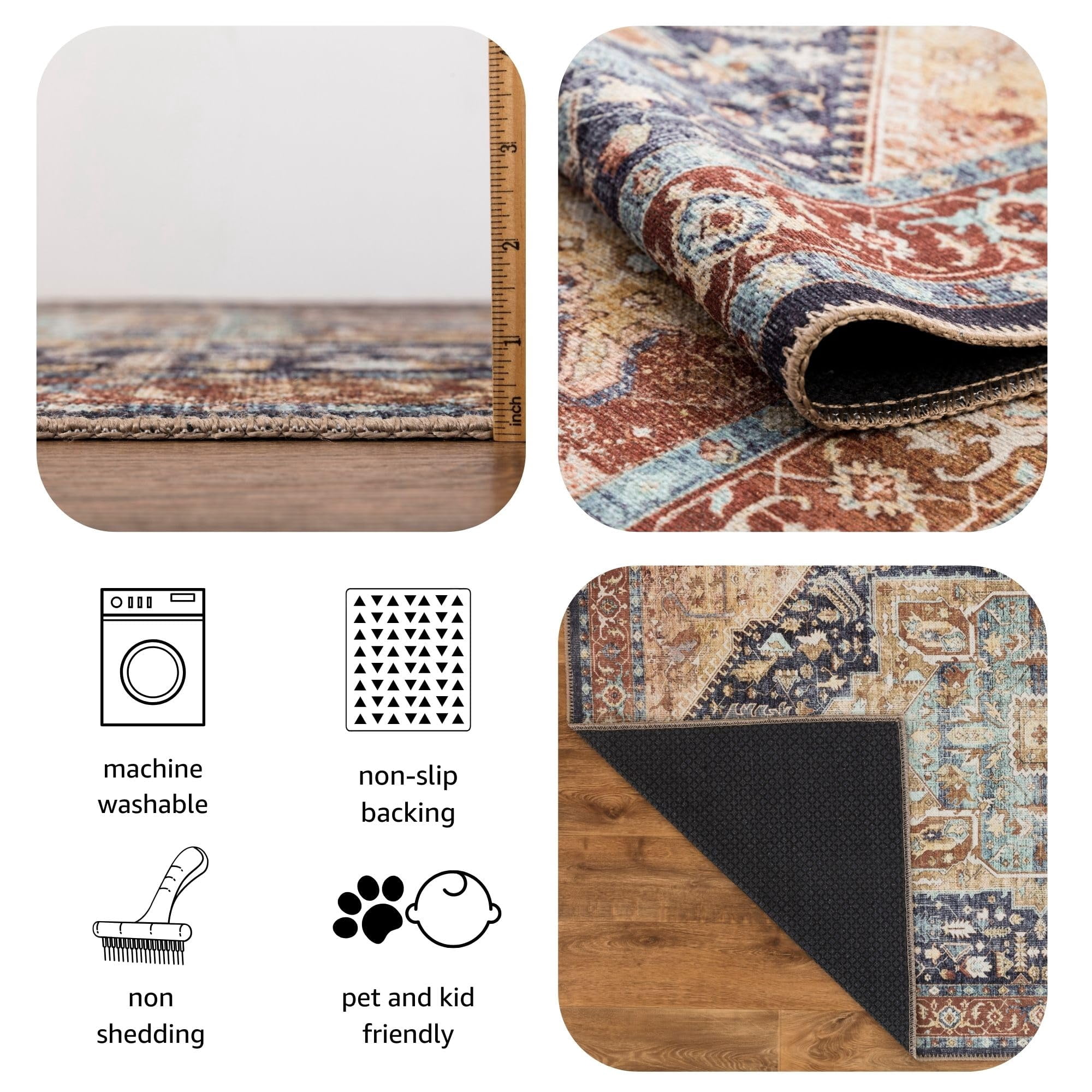 Keen Home Design Machine Washable Area Rugs with Non-slip Backing, Ideal for Hallway, Living Room, Bedroom, Kitchen and Laundry Room, Vintage Moroccan and Low Pile Rug - ( 5' x 7' )