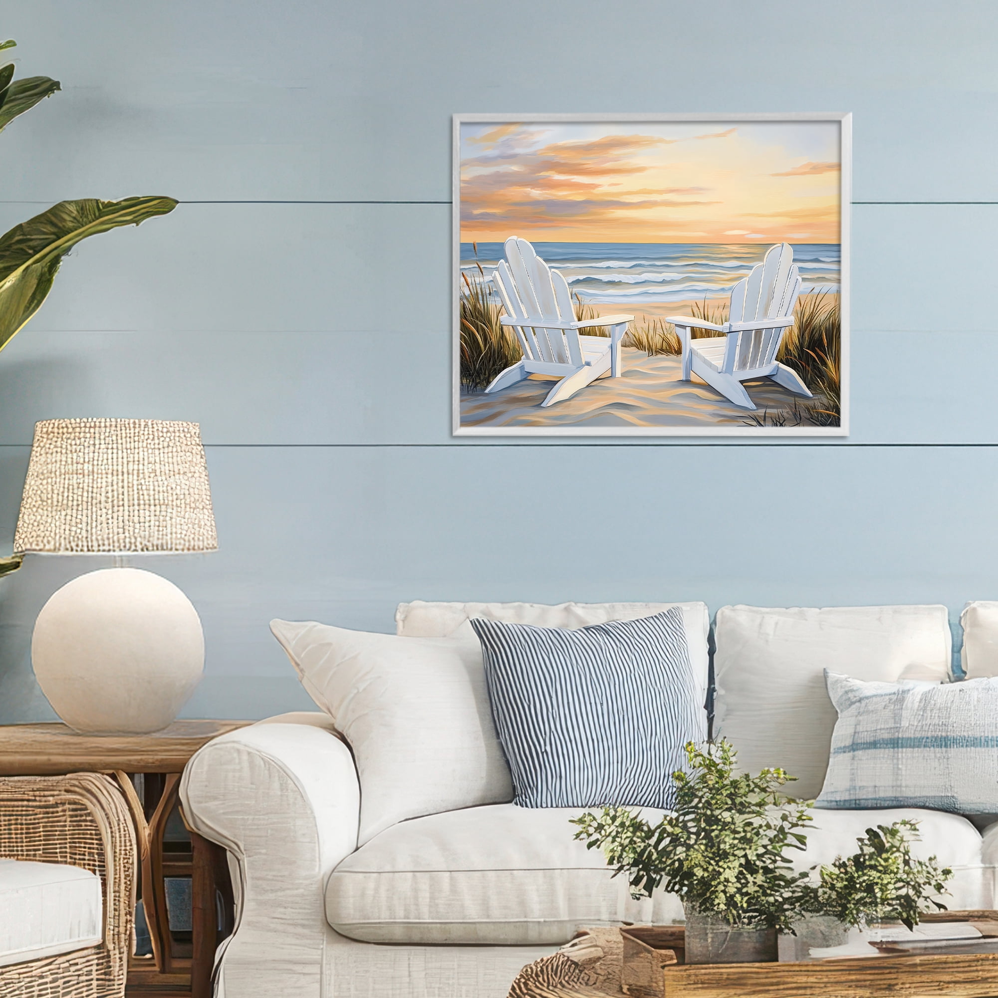 Stupell Industries Wave Watching Spot at Sunset White Framed Giclee Art, design by Petal Prints Design