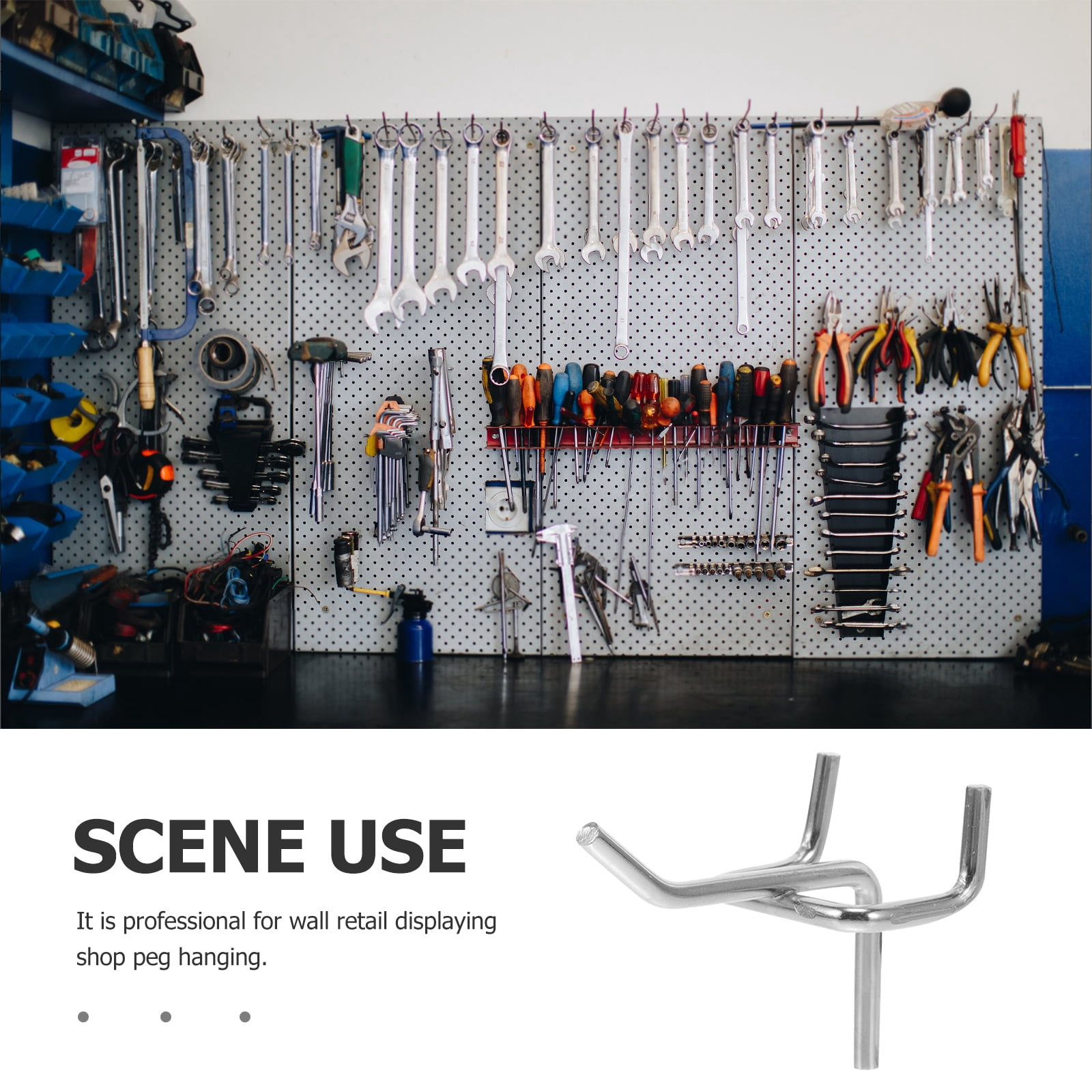 Pegboard Hangers, 50 PCS Carbon Steel Peg Board Pegboard Hooks Garage Work Shop Storage Display Organization Steel Hanging Tool (Silver)