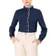 thumbnail image 5 of Camisa de trabajo de mujer Allegra K con botones, cuello de pie y volantes, de manga larga, color azul marino, 5 of 6