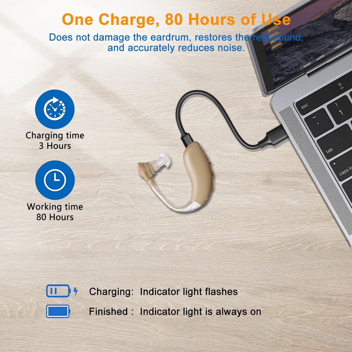 Rechargeable Personal Sound Amplifier with Volume Control, Sound Assist Device for Seniors and Adults Daily Living, with Charging Cable and Portable Carrying Case, Single Pack