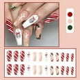 thumbnail image 3 of 24 Pcs Christmas Press on Nails Long Glue on Nails Set Christmas Fake Nails with Red White Stripe Snowflake Designs Glossy Coffin Acrylic Nails Winter Xmas False Nail for Women Nail Art Decorations, 3 of 7