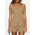 thumbnail image 3 of PRETTYGARDEN Womens 2 Piece Matching Sets Fashion Button Down Suit Vest Tops Shorts Set Spring Business Casual Outfits, 3 of 10