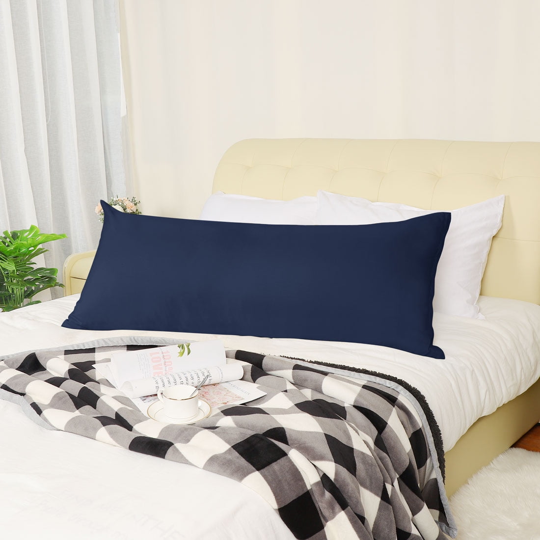 Unique Bargains Pillowcases 2 Pack Microfiber Body Pillow Covers Navy Blue 20" x 54"