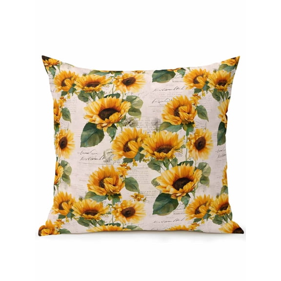 1 Pack Outdoor Throw Pillow, Vintage Sunflowers Waterproof Pillow with Insert Included, Farmhouse Flowers Botanical Decorative Accent Cushion Sofa Pillows for Patio Porch, 16 x 16 In