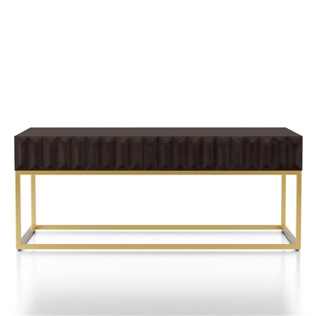 Bowery Hill Table Basse Transitionnelle en Métal à 2 Tiroirs, Noyer