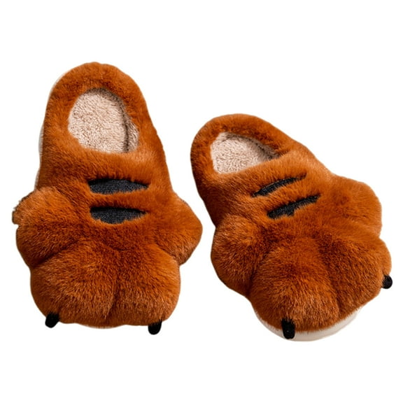 Tiger Paw Plush Slippers Flat Thermal Slippers for Indoor Bedroom (36-37)