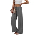 thumbnail image 6 of Hueook Women's Sweatpants Linen Pants Barrel Pants Women's Spring and Summer Solid-Color Stretched-Waist Linen Casual Straight Pants Gray L, 6 of 8