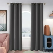 Deconovo Thermal Insulated Curtains for Living Room, Grommet Solid Window Drapes, Dark Grey, 2 Panels, 42x108 Inch