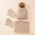 thumbnail image 4 of Cheers.US Winter Beanie Hat Gloves Scarf Set Warm Knit Fleece Children Woolen Hat Twisting Pattern Skin-friendly Simple Warm Knitted Hat Circle Scarf Gloves Suit for Going Out, 4 of 7