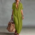 thumbnail image 2 of Virmaxy women summer dress 2026 Women's Casual Summer Maxi Dress V Neck Collared Embroidered Short Sleeve Loose Fit Dress for Beach Vacation Daily Wear, 2 of 7