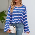 thumbnail image 2 of Defitshape Women's Long Sleeve Pullover Sweater Knit Cropped Top Short Soft Bell Sleeve Cozy Crewneck Fashion Knitwear Blue Medium, 2 of 4