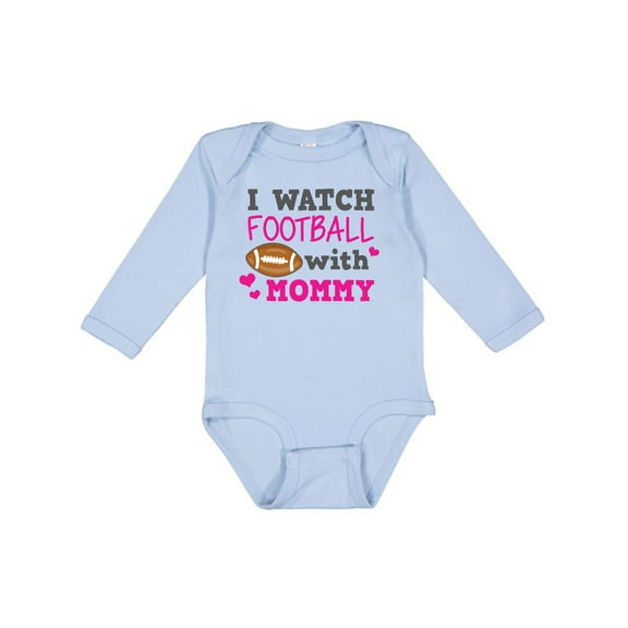 Inktastic I Watch Football with My Mommy Girls Long Sleeve Baby Bodysuit