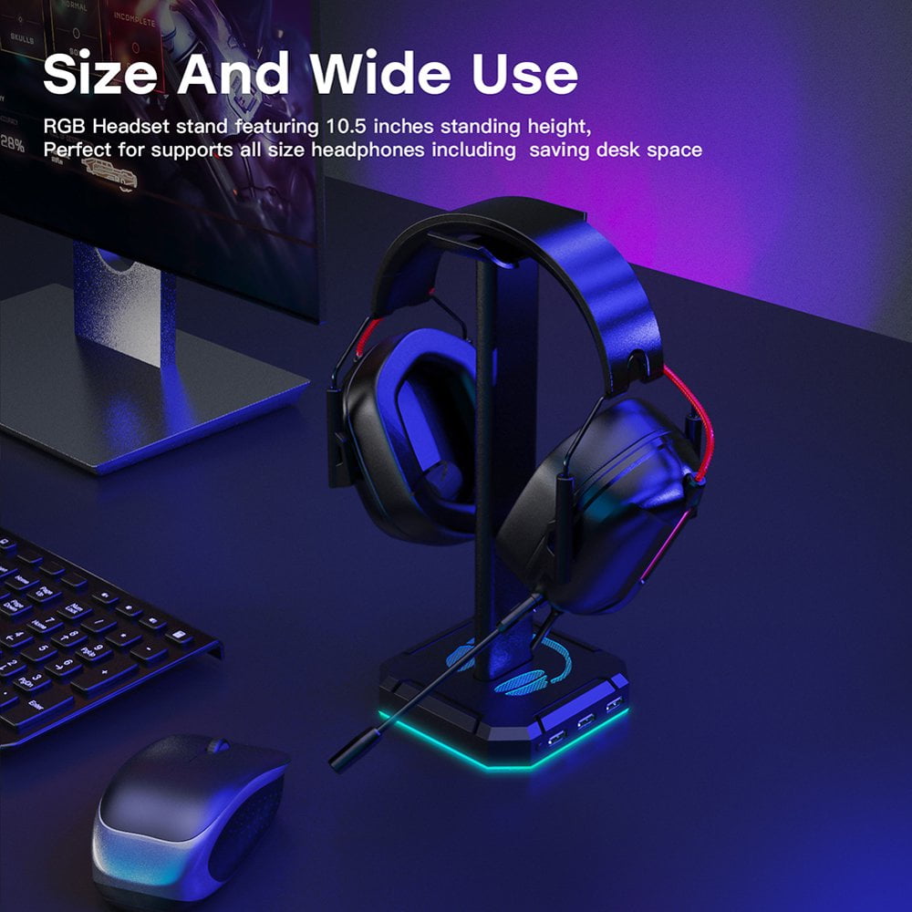 RGB Headset Stand with USB Ports Gaming PC Headphone Holder