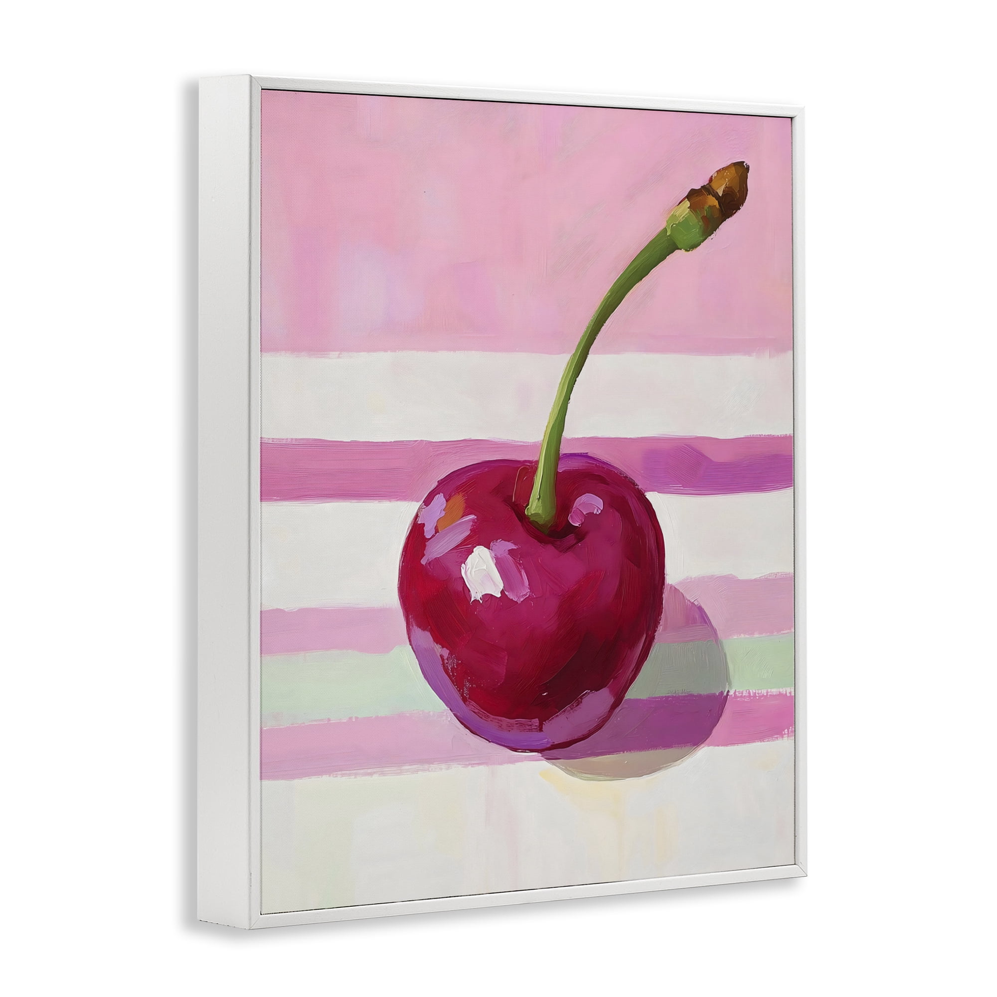 Stupell Industries Cherry on Pink Stripes White Framed Giclee Art, design by The Prints Vibe