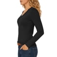 thumbnail image 4 of MYAOYINo Boundaries Womens Long Sleeve V Neck Top Solid Color Fitted T Shirt, 4 of 9