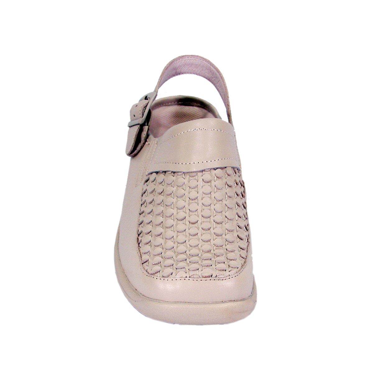 24 HOUR COMFORT Madison Wide Width Decorative Pattern Clog with Buckle BEIGE 6.5