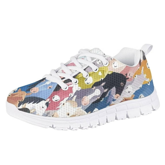 Pzuqiu Art Horse Girls Tennis Shoes Size 2 Big Kid Lace Up Breathable Sneakers Outdoor Athletic Shoes Lightweight Casual Running Shoes