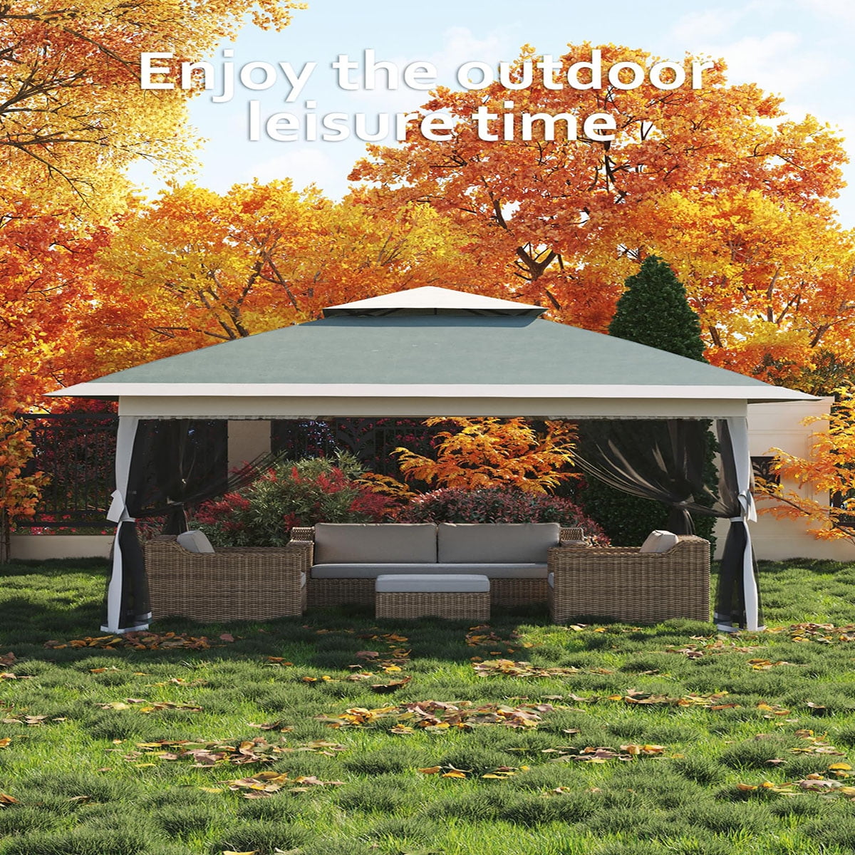Ataucjin 13x13  Gazebo, Outdoor Canopy Tent with Mosquito Net, Height Adjustable Canopy Gazebo, Large Shade Tent for Camping, Lawn, Backyard, Garden, Patio