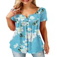thumbnail image 1 of CHUANK Women T Shirts Short Sleeve Round Neck Button Up Tunic Tops (White  XL), 1 of 4