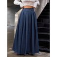 thumbnail image 4 of Womens Low Waist Extra Long Pleated Denim Skirt Blue, 4 of 9