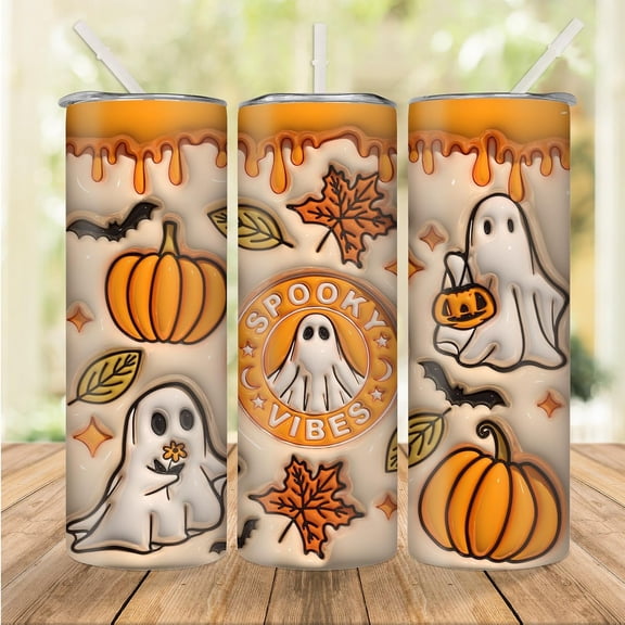 Spooky Vibes Tumbler, Pumpkin 20oz Tumbler, Cute Halloween Tumbler, Ghost Tumbler