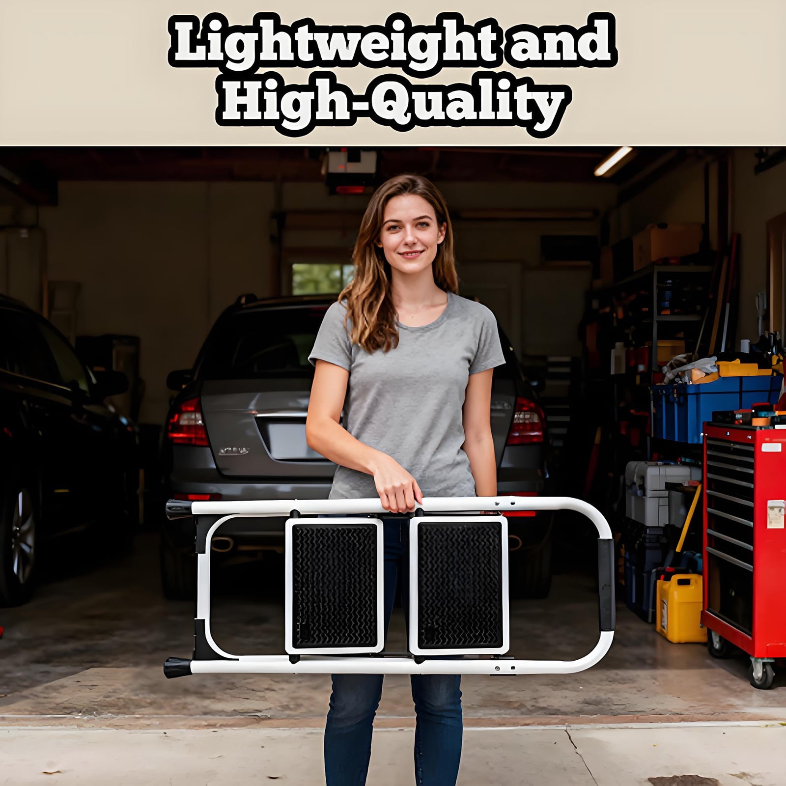 5-Step Foldable Step Ladder Stool with anti slip wide pedals, lightweight and easy to carry handle folding ladder, multi-purpose steel ladder for Kitchen, Household, 330LBS