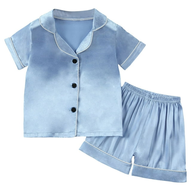 WEIYLL Pajama Sets For Girls Summer Turn-Down Collar Short Sleeve Gradient Print Tracksuit Indoor Cartoon Pattern Child Sleepwear Suits for 3-4 Years 2 PCS