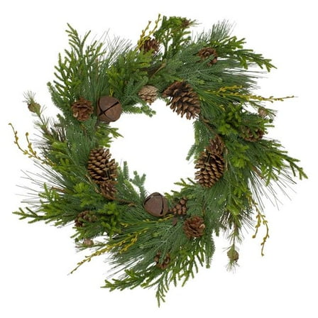 30 in. Rustic Artificial Christmas Pinecone Wreath, Green & Brown - Unlit