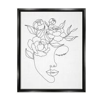 Stupell Industries Floral Woman Face Line Doodle Graphic Art Jet Black Floating Framed Canvas Print Wall Art, Design by JJ Design House LLC