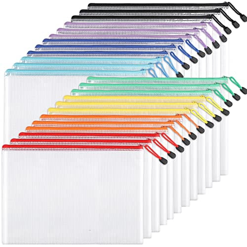 EOOUT 24 Pcs Pochette à Fermeture Éclair en Maille Sacs à Fermeture Éclair, Sac Casse-Tête pour Organiser le Rangement, Format Lettre, Format A4, Sacs à Dossiers à Fermeture Éclair pour Fournitures de Bureau