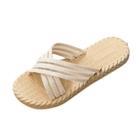 Women Slides Flat Sandals Ladies Comfortable Beach Sandals Open Toe Slip On Sandals Ladies Slides Shoes For Women Flat Slide Sandals Beach Slides HSMQHJWE(Beige 7)