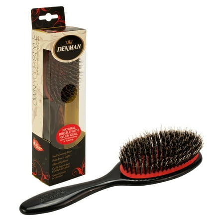 Denman Small Natural Nylon Quill Bristle Grooming Hair Brush, BLACK,