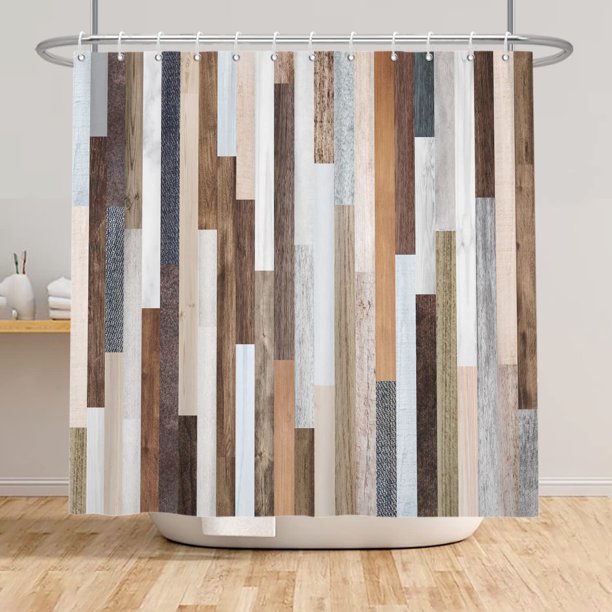 Cortina de ducha rústica de madera de 182 x 182 cm, estilo granja occidental, tablones de madera antiguos, marrón, retro, de madera dura, tela campestre, para decoración de baño, impermeable,