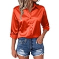 thumbnail image 2 of GEWSEY Satin Silk Button Down Shirts for Women Dress Shirts Long Sleeve Blouses Womens Shirts (Orange, XXL), 2 of 5