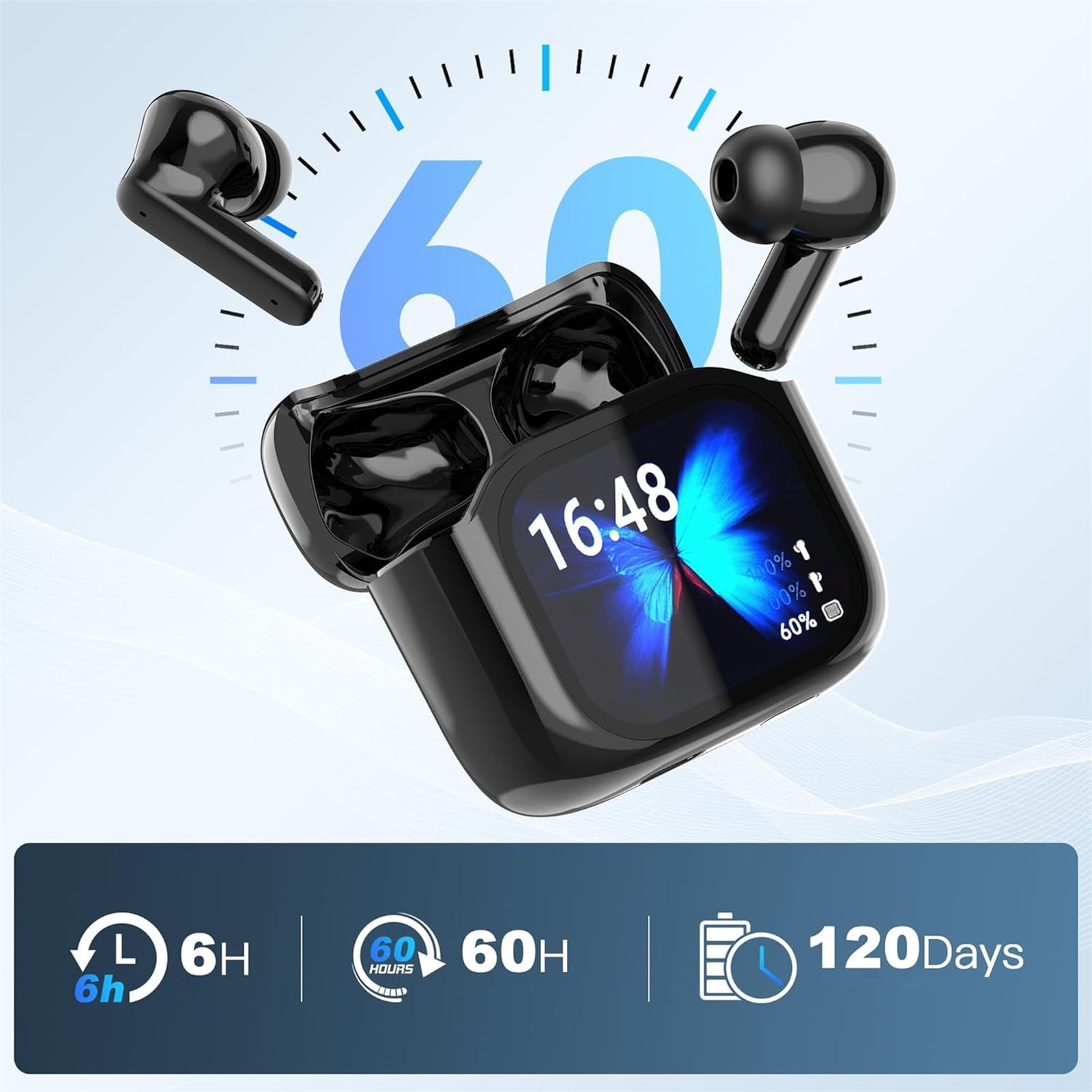 AI Translation Earbuds with Smart Touchscreen Case, Real-Time Two-Way Language Translator, Bluetooth Wireless Earbuds with Free App, No Subscription, for Travel & Daily Use