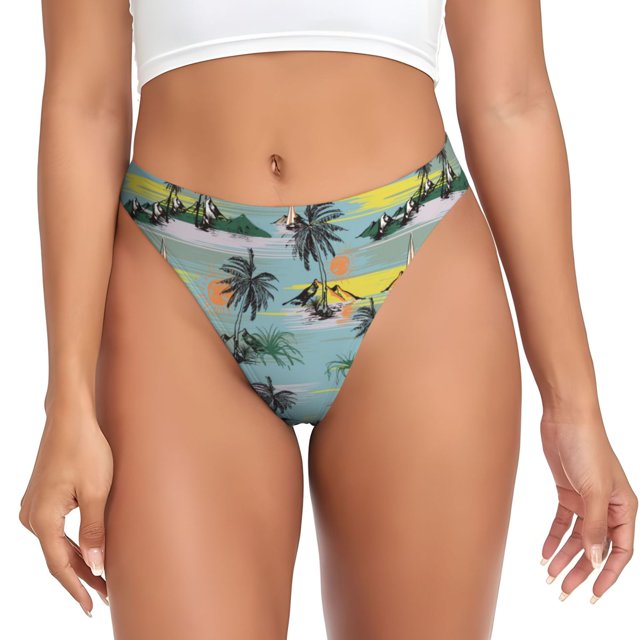 Fotbe Hawaiian Style Tanga Sin Costuras para Mujer con Estampado – Panties Invisibles, Transpirables y Cómodos para Uso Diario-Medium