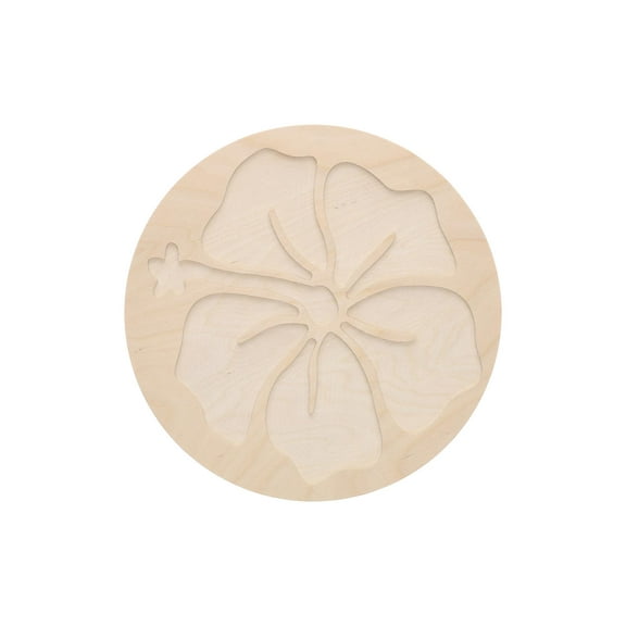 Welled Wood Surface, Circle With Hibiscus Shaped, 10" X 10", For Wooden Trays, Crafts And Decorations, Welled Center For Resin Design Or Paint - Decoupage, Engraving, Wood Burning
