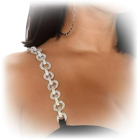 QIUYIDP 1Pair Rhinestone Lingerie Shoulder Chain Jewelry Festival Rave Crystal Shoulder Straps Chain Sexy Rhinestone Back Wedding Bridal Bra Straps Body Jewelry for Women