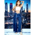 thumbnail image 3 of Pantalones Palazzo Malabis Mujer Pierna Ancha Azules Volantes Cinturón Decorativo, 3 of 5